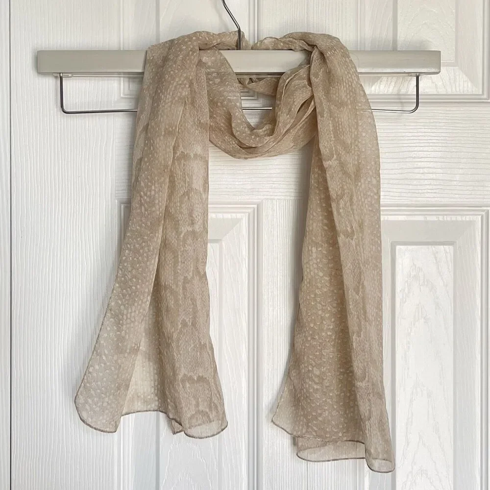 Womens Scarf Beige Animal Print Lace Lightweight